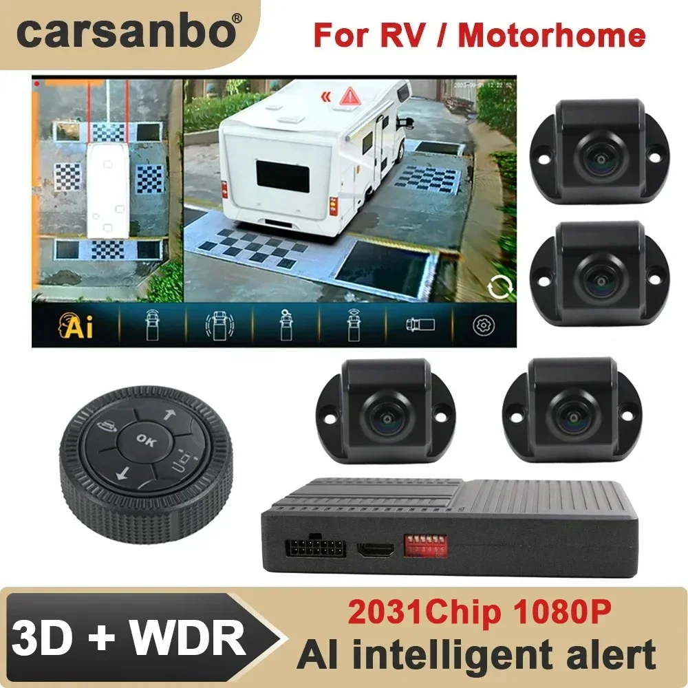 Carsanbo AI 360 Panoramic 3D Bird Eye View Camera Car System AHD 1080P For RV Touring Motorhome