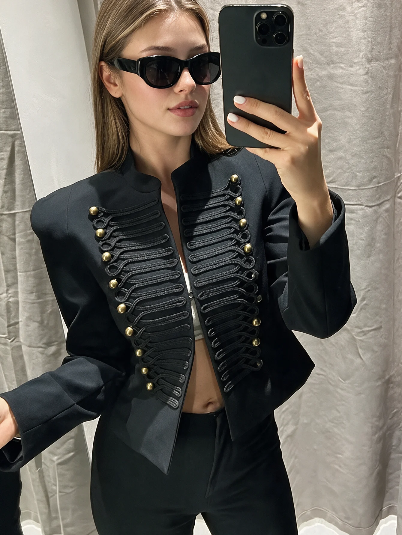 Damen Vintage Slim-Fit Jacke Frühling Damen-Trends Elegante Napoleon-Jacken Damen High-Street Chic Schultergepolsterter Blazer – Detail 3