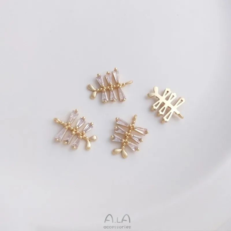 14K Gold Plated Zircon Inlaid Crown Rainbow Flower Fish Charms for DIY Earrings Bracelet Jewelry