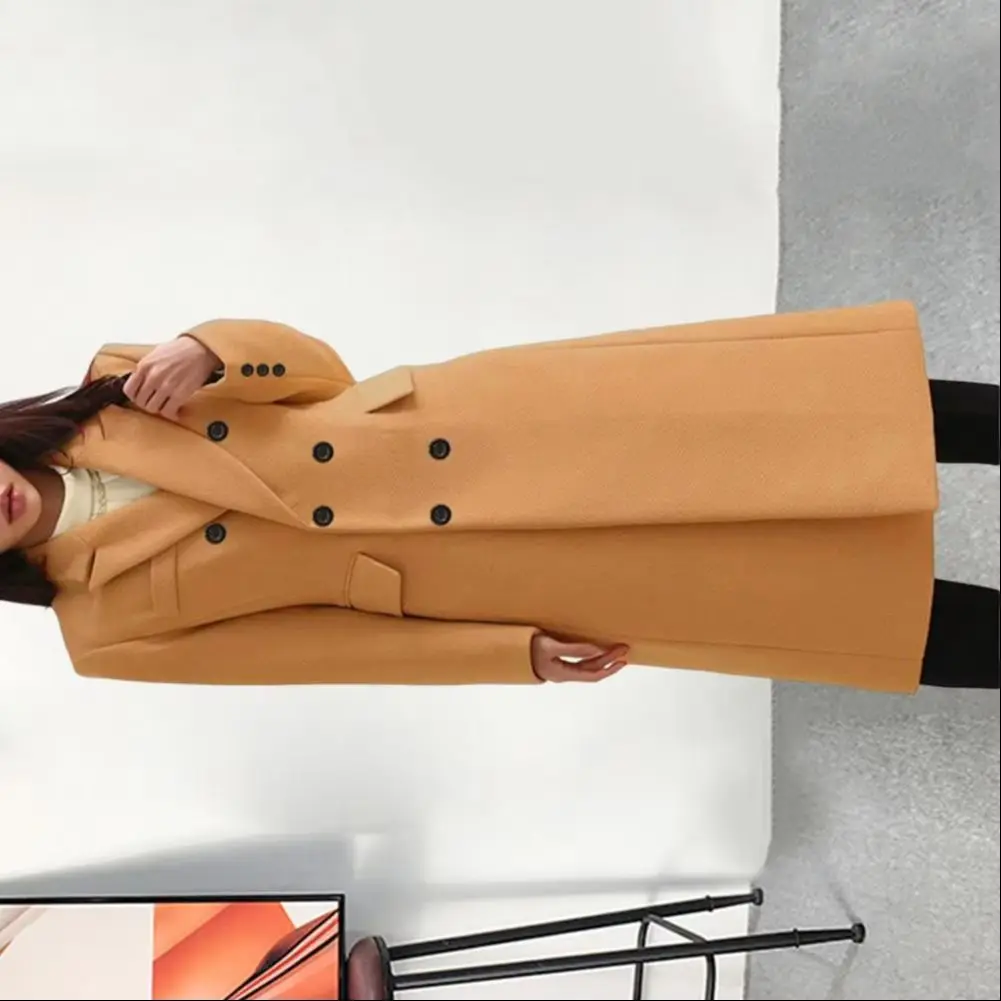 

Double Breasted Women's Coats Winter Solid Color Long Sleeve Lapel Button-Up Trench Coat 2025 Valentine's Day Outerwears