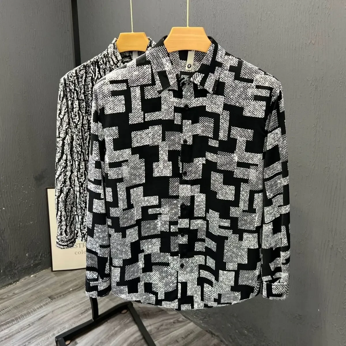 2024 Spring Autumn New Print Loose Blouse Casual Men\'s Long Sleeve Korean Style Street Famous Male Blouses Fashion Clothing P21