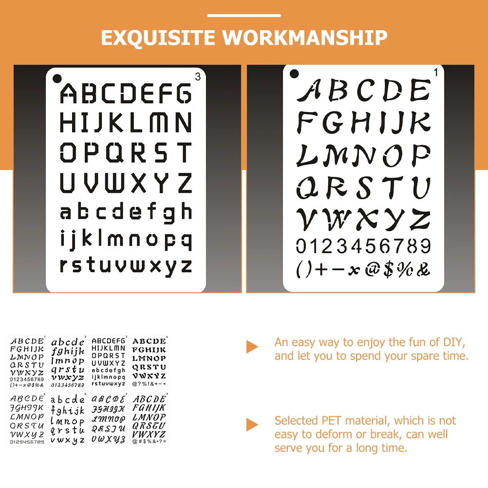 

8pcs PET025mm LetterNumberTemplates Stencils Alphabet Lettering WoodCrafts DIYDecoration ScrapbookSupplies PaintingTemplate