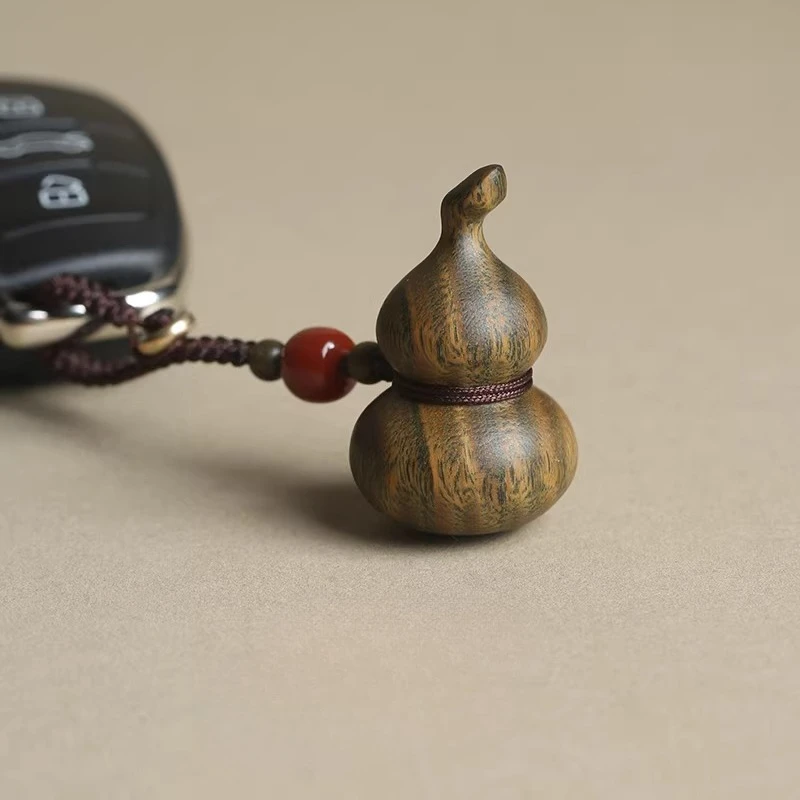 Handwoven Green Sandalwood Fu Lu Small Gourd Pendant for Car Keychain Bag USB Flash Drive Phone Chain Gifts