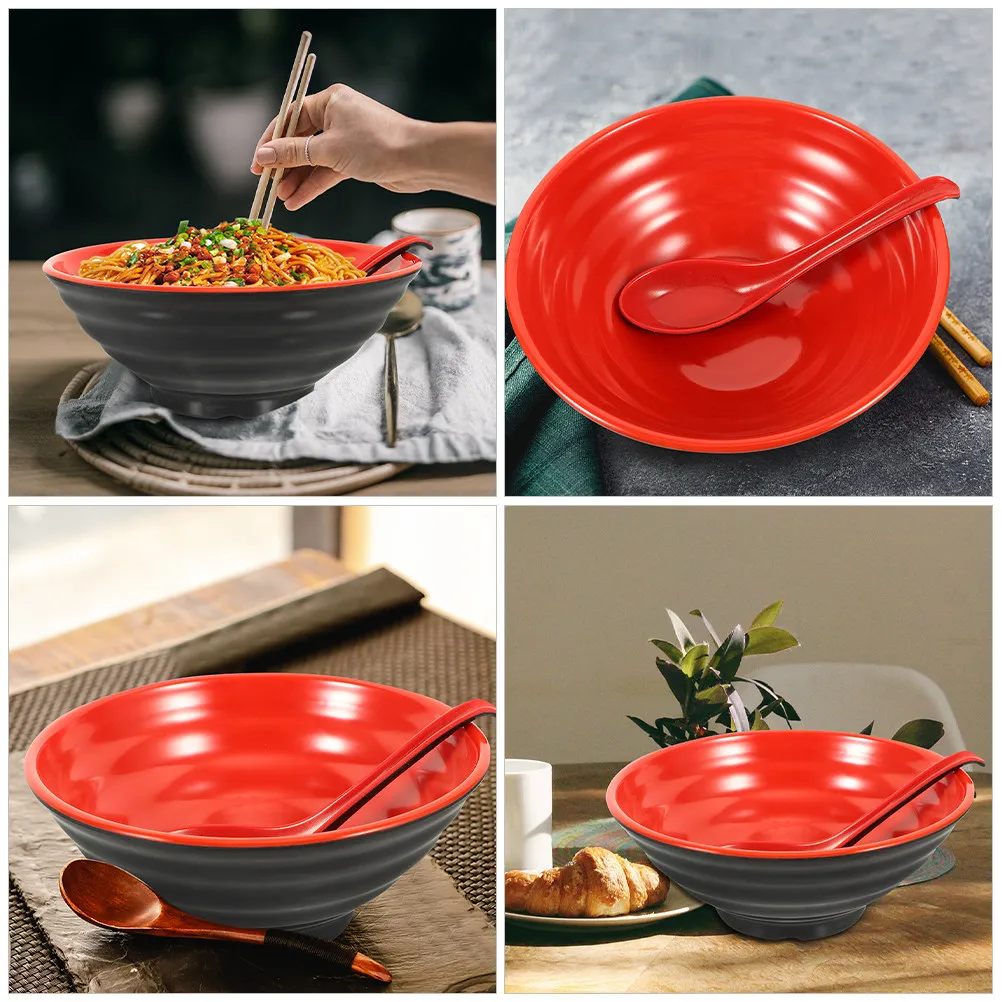 1Set Ramen Bowl Sturdy Melamine Large Food Serving Bowl Easy Clean Multifunction Kitchen Noodle Soup Rice Bowls