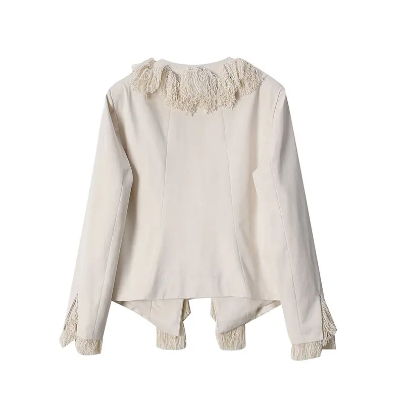 Nlzgmsj 2026 Autumn Women Boho Fringe Tassel Cropped Jacket V Neck Open Front Raw Edge Long Sleeve Loose Fashion Outerwear Coat