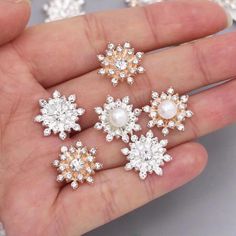 10 sztuk płatek śniegu Cabochon metalowa podstawa Strass brokat Rhinestone guziki do odzieży torby na buty akcesoria DIY rzemiosło