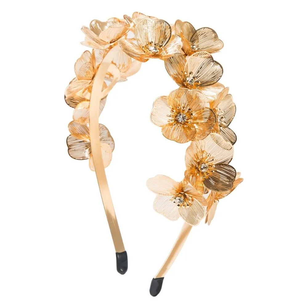 New Heavy Industry Flower Headband Party Headwear Gold Color Bridal Headband Jewelry Gift Flower Hair Bands Ball Party
