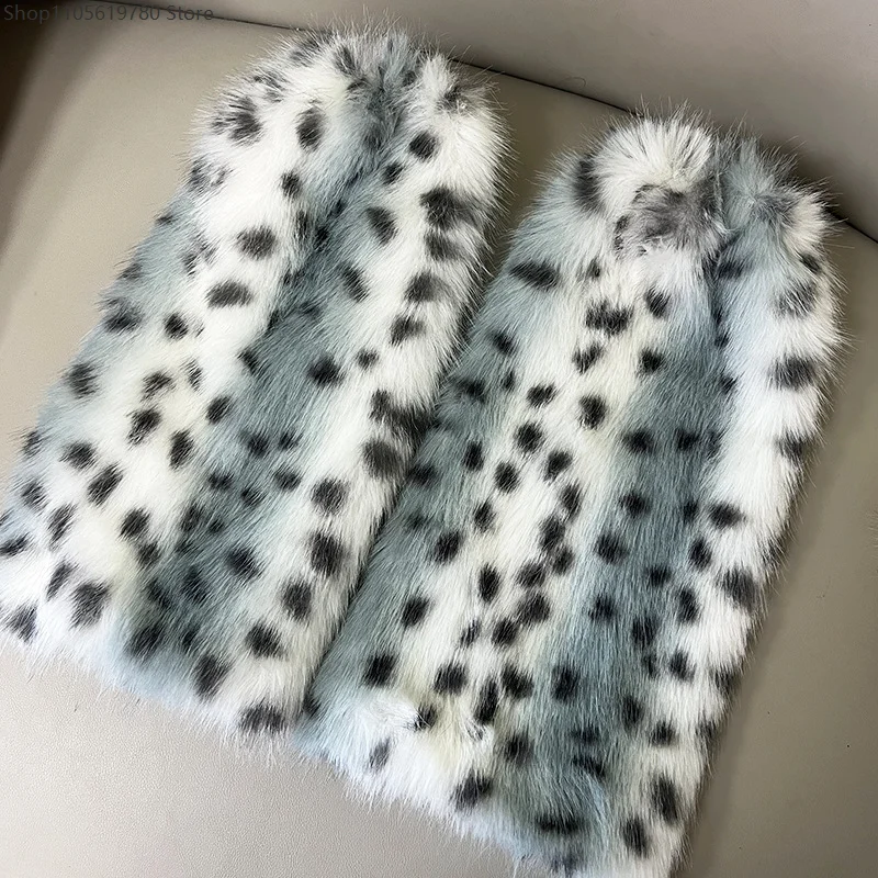 Lolita Harajuku Women Leopard Plush Fur Leg Warmers Punk Winter Thick Warm Imitation Fur Boot Covers Party Costume Accessories