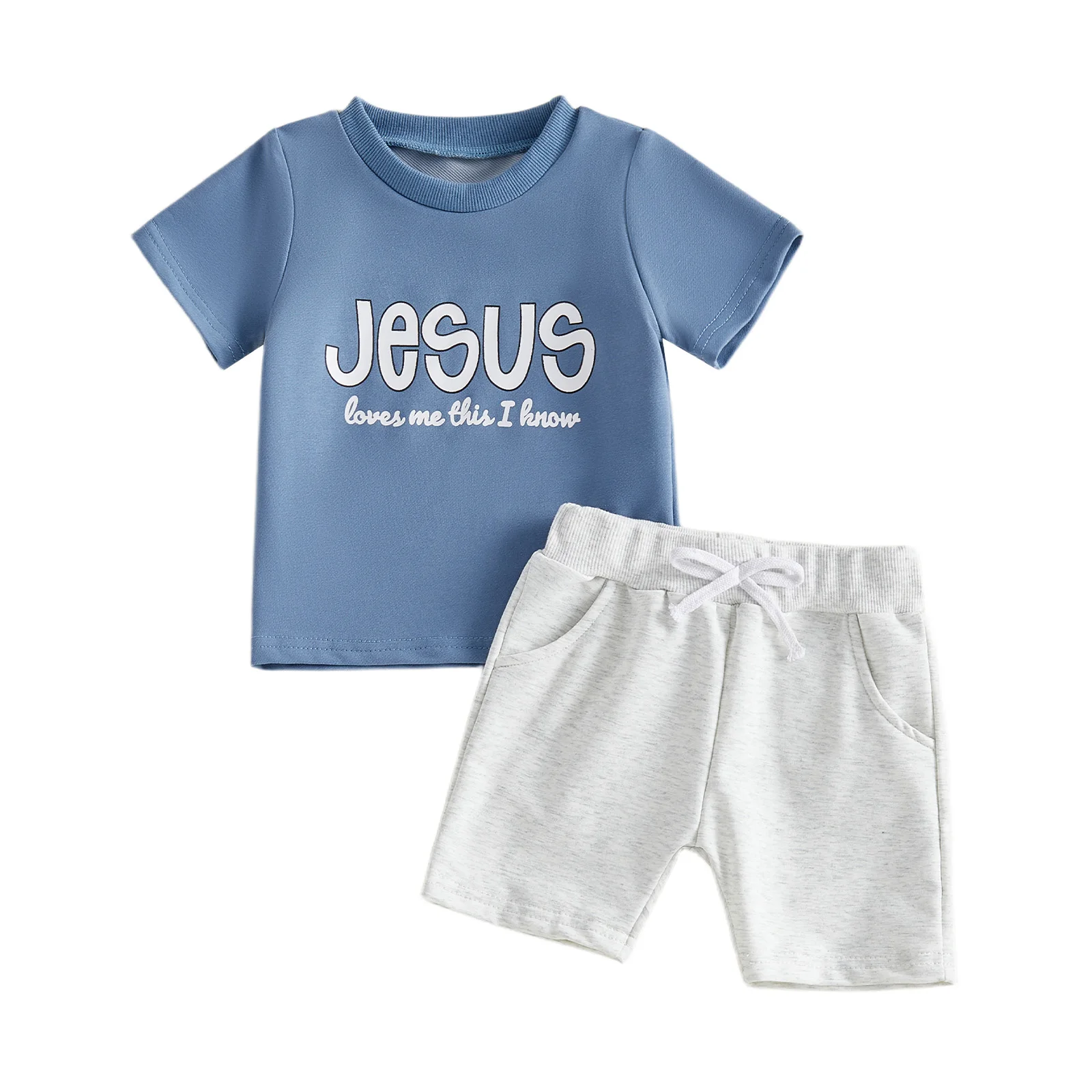 Toddler Baby Boys Clothing Set Fashionable Short Sleeve Letters Printed Tops with Shorts 2Pcs Christian Outfit 6M-4T