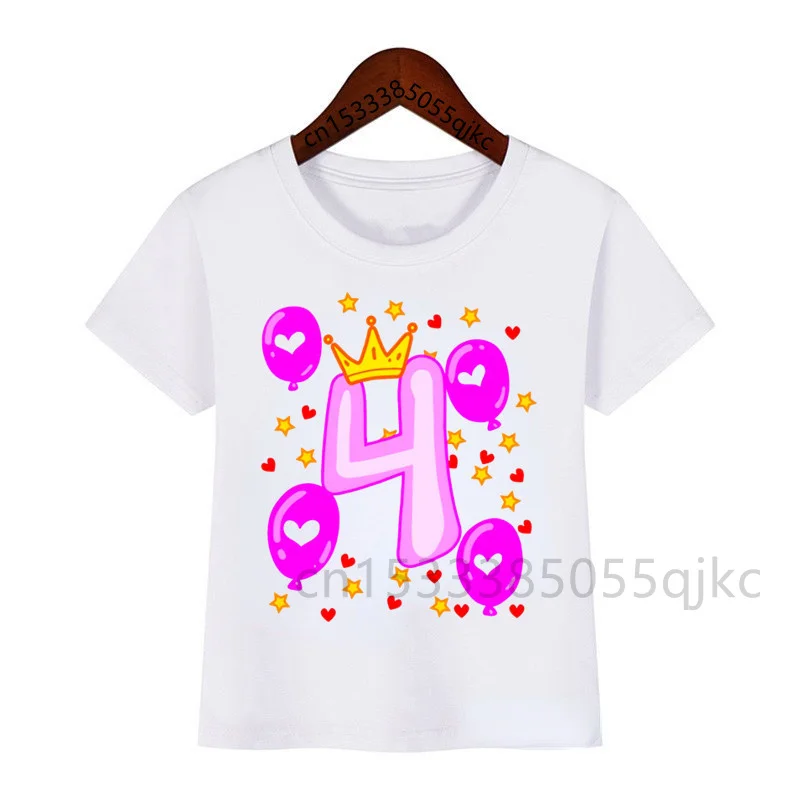 Baby Girl Crown Numbers 1-10 Birthday T Shirts Custom Girls Clothing Personality T Shirts Birthday Age Name T Shirt Clothes