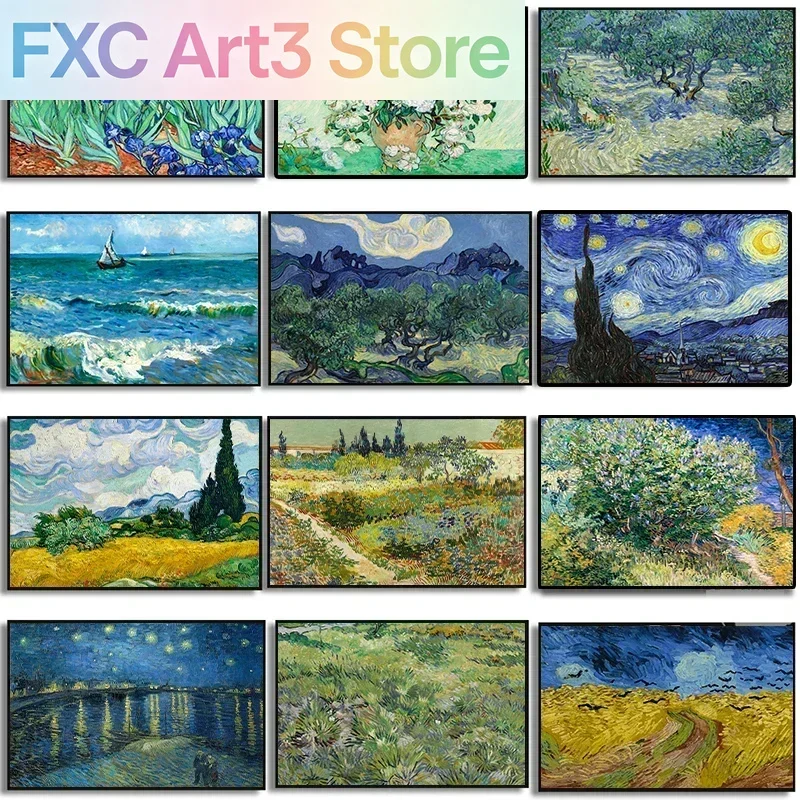 Frameless 1pc  Canvas Painting  1PCS Und Canvas Poster Van Gogh Almond Blossoms  Starry Night Canvas Print  HD Wall Art Post