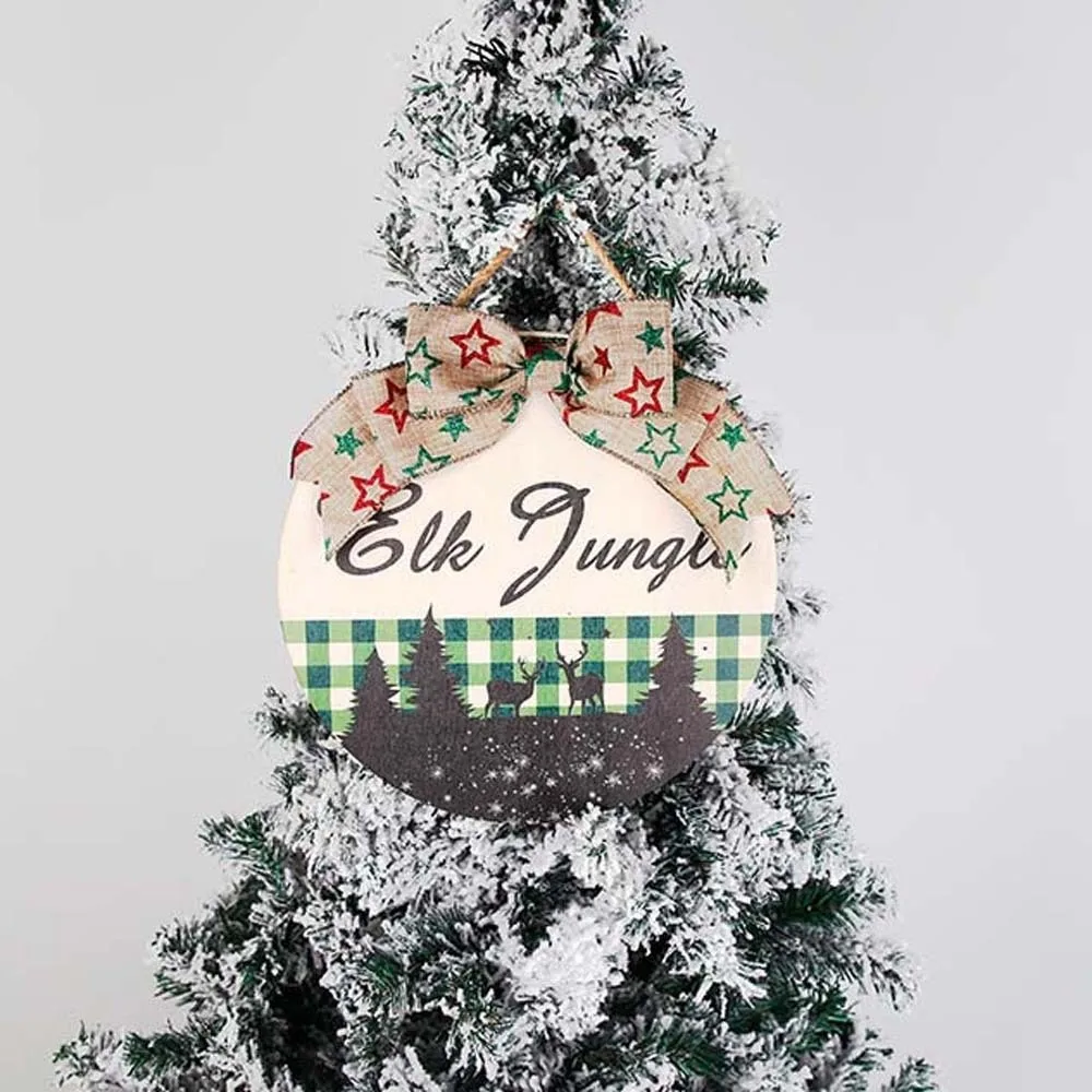 

Creative Elk Wooden Christmas Pendant Bow Santa Claus Door Hanging Ornaments Round Tree Christmas Door Decoration Wall