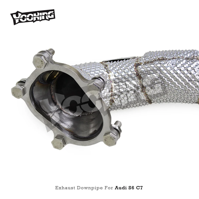 Yooking Stainless Steel Heat Shield Free Flow Exhaust Pipe Muffler For Audi S6/S7 C7 4.0T 2013-2018 Header Straight Downpipe