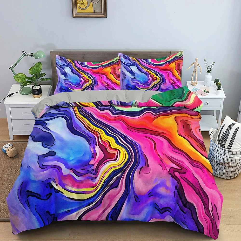 Geometric Duvet Cover Psychedelic Watercolor Tie Dye Bedding Set for Girls Adult Bedroom Abstract Art Comforter Cover Twin Queen