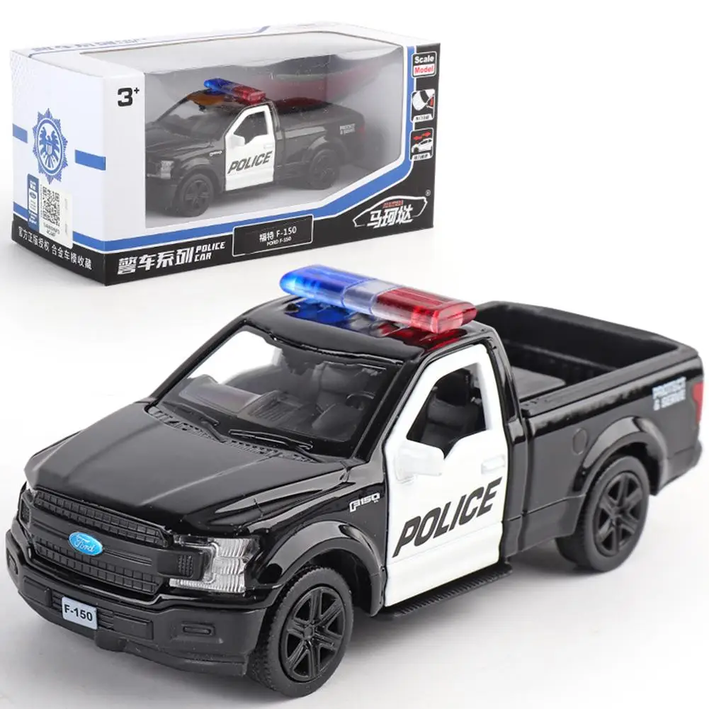 1:36 Diecast Alloy Police Models Car Toys Challenger 2 Doors Opened With Pull-back Car Ornaments Toys For Boys Children Gifts