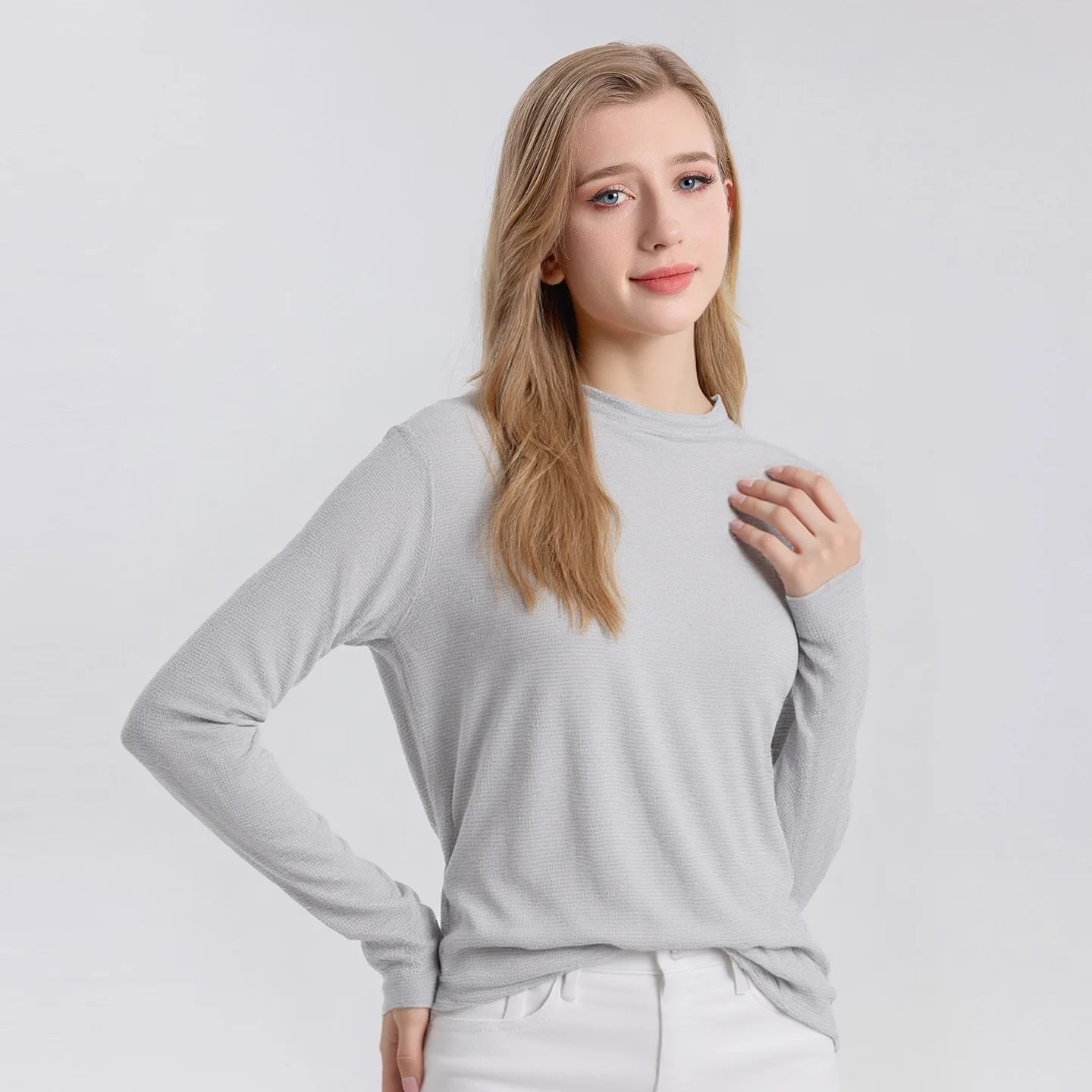 MadBlack-100%Real Silk Elegant Mesh T-Shirt, Turtleneck Long Sleeve, Women Versatile Sheer Slim Top, 2026 Summer New T66214CC