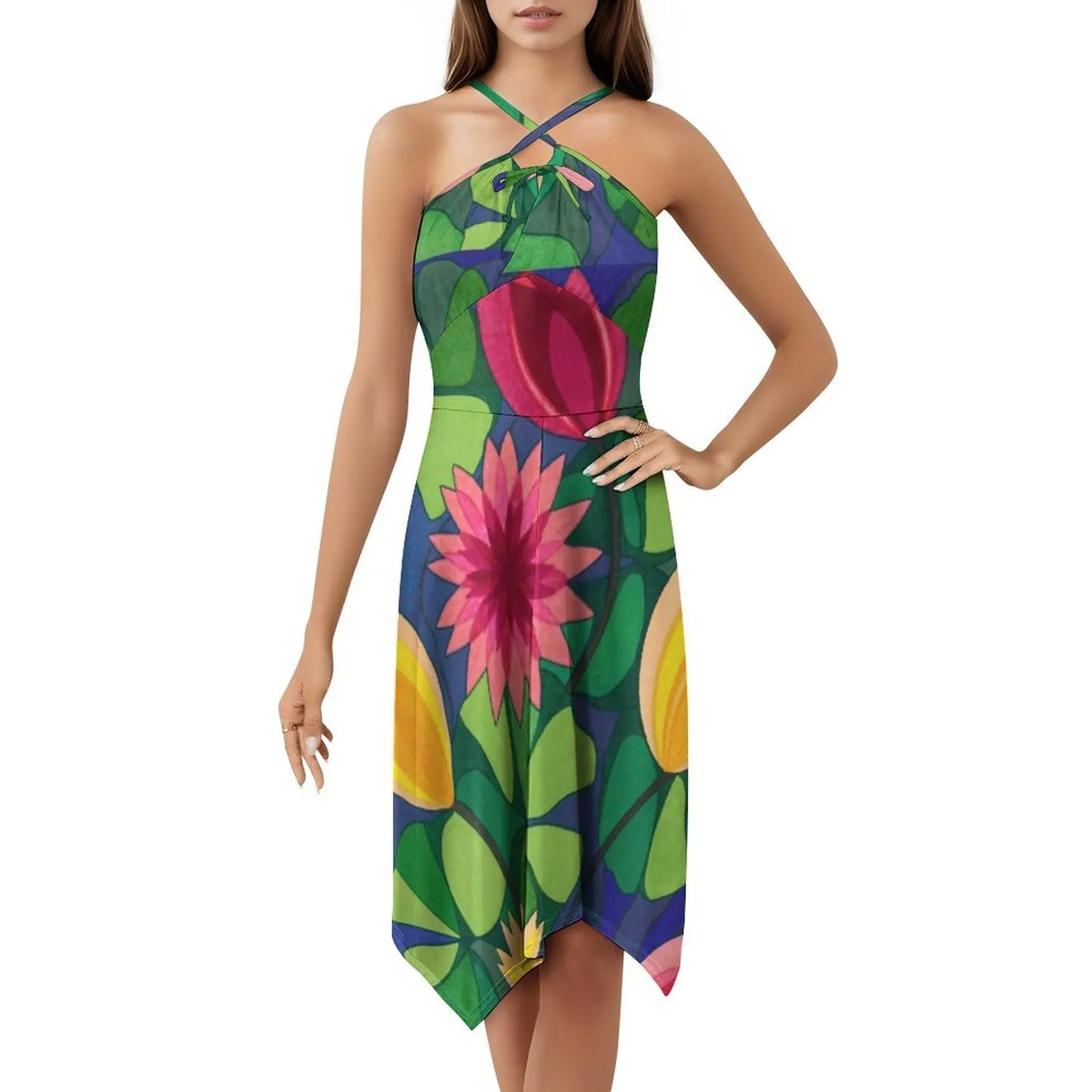فستان حفلات نسائي من Water Lilies ملابس خروج عصرية مطبوعة للنادي للسيدات فستان فلورا أسترالي تجريدي هندسي #5