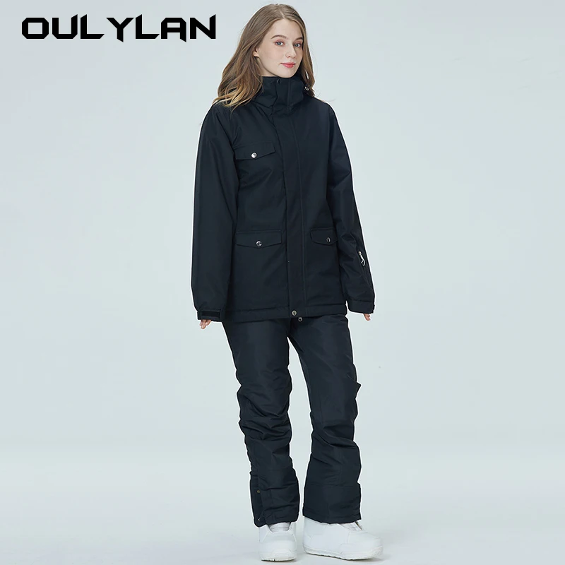 Women's Snow Wear Waterproof Ski Suit Set Snowboard Clothing Outdoor Costumes Winter Ice Jackets + Strap Pants For Unisex