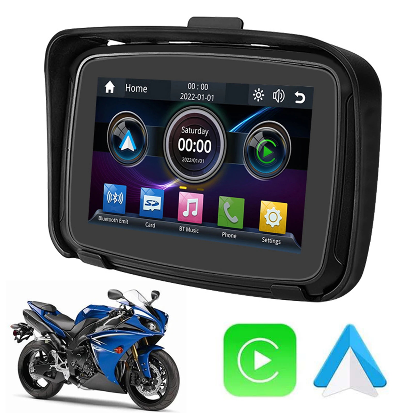 Dual Bluetooth 5Inch Touch Portable GPS Navigation Motorcycle IPX7 Waterproof Carplay Display Motorcycle Wireless Android Auto