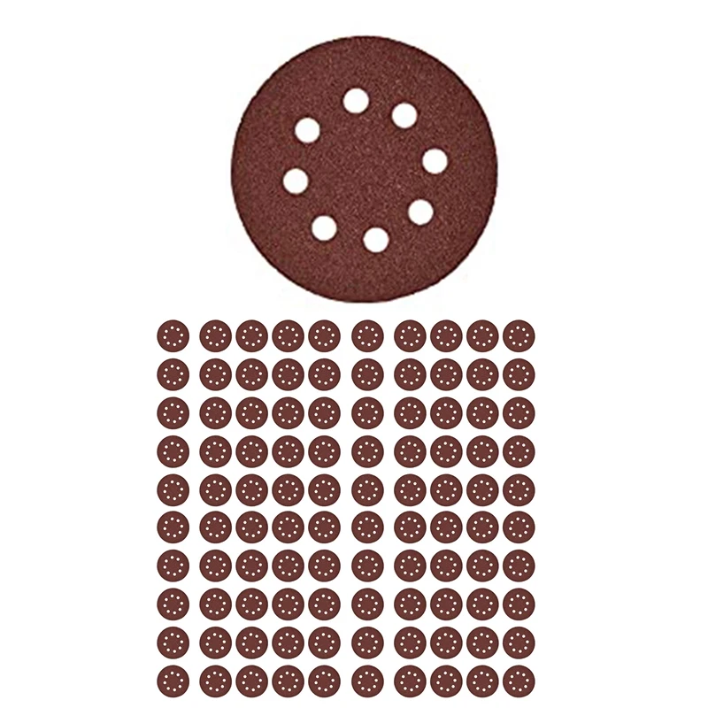 

100Pcs Sanding Discs Pads 8 Holes 125Mm Hook And Loop 40 -400 Mixed Grits Sandpaper Sheet For Random Track Sander