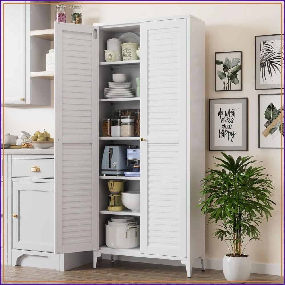 Metal Kitchen Pantry Cabinet with 2 Doors, 5 Adjustable Shelves, 74.2
