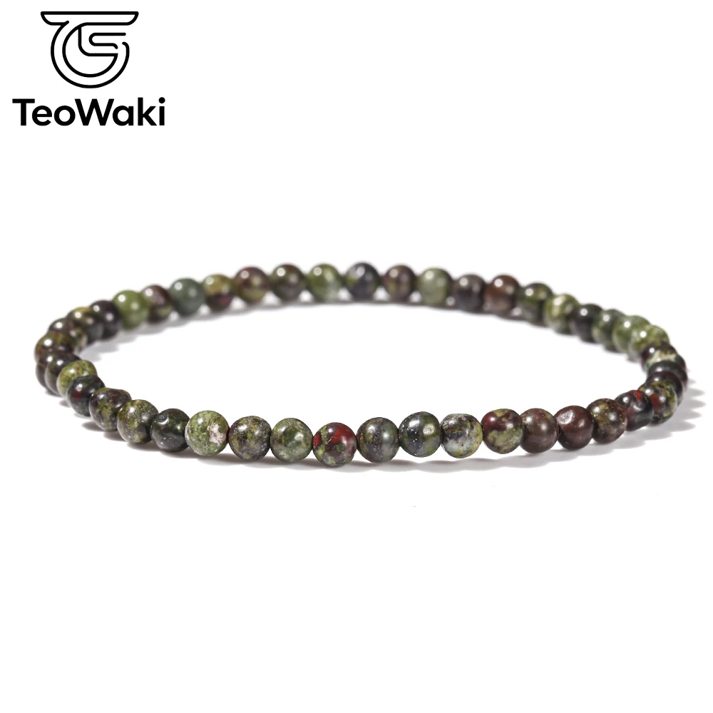 TeoWaki Natural Bloodstone Beaded Elastic Bracelet Dispel Fatigue, Bring Health and Steady Fortune for Women and Men 4/6/8/10mm