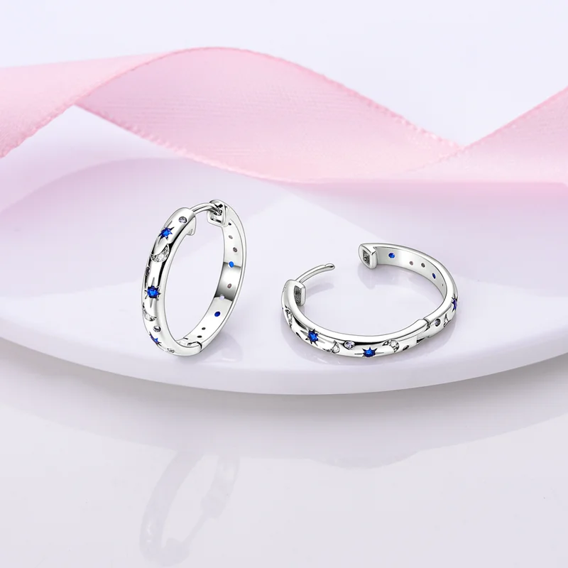 Classic Design 925 Sterling Silver Hoop Earrings Planet Galaxy Sun Moon Fit Teens Women Female Party Drop Earrings Jewelry Gifts view 5