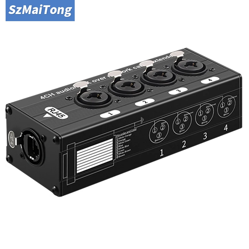 High Stability 4 Channel XLR to Ethernet Extender, Supports DMX for Mic, Speaker, Stage Light & Amplifier