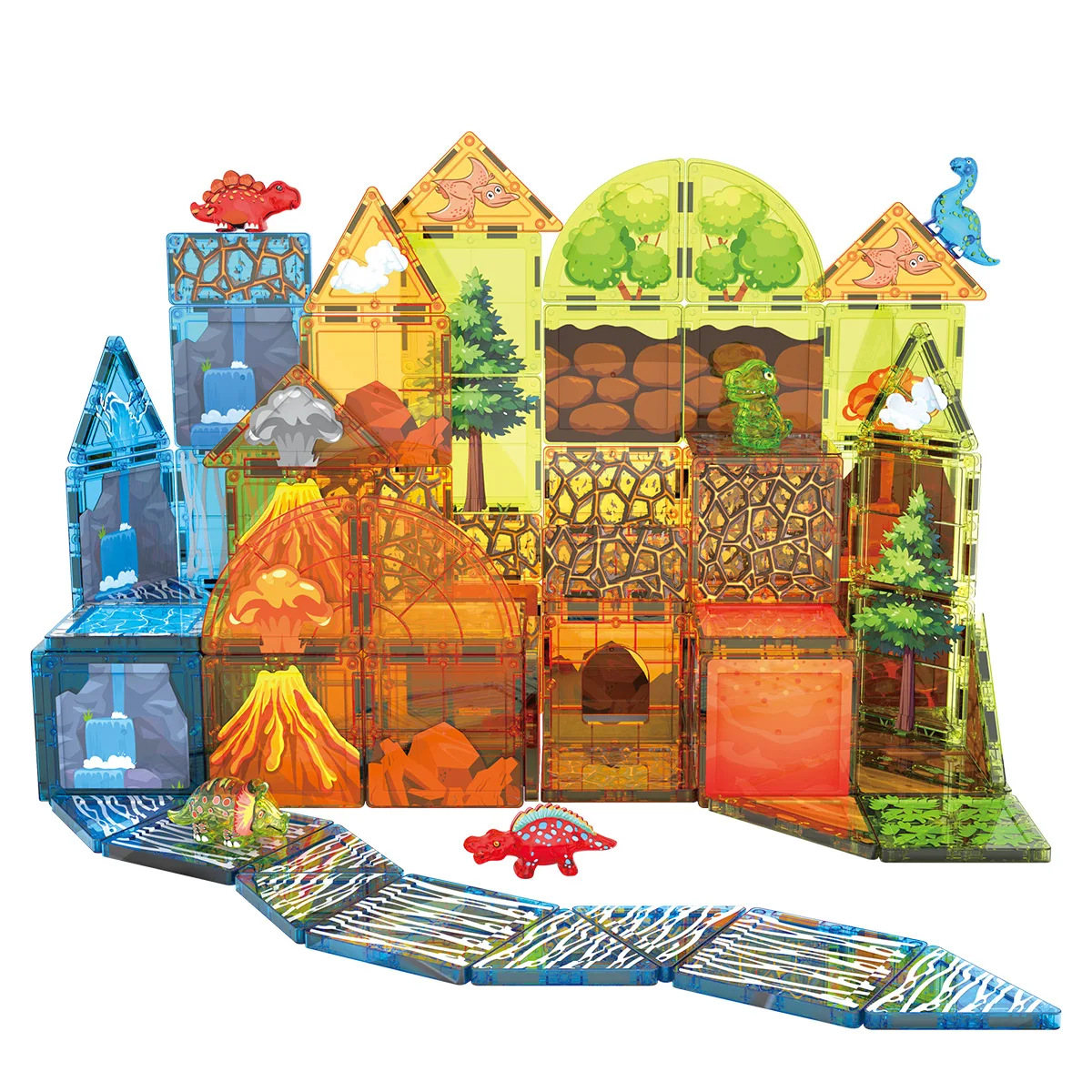 Magnetyczny zestaw klocków konstrukcyjnych z motywem zamku, dinozaurów i lasu dla dzieci, magnetyczne zabawki konstrukcyjne.