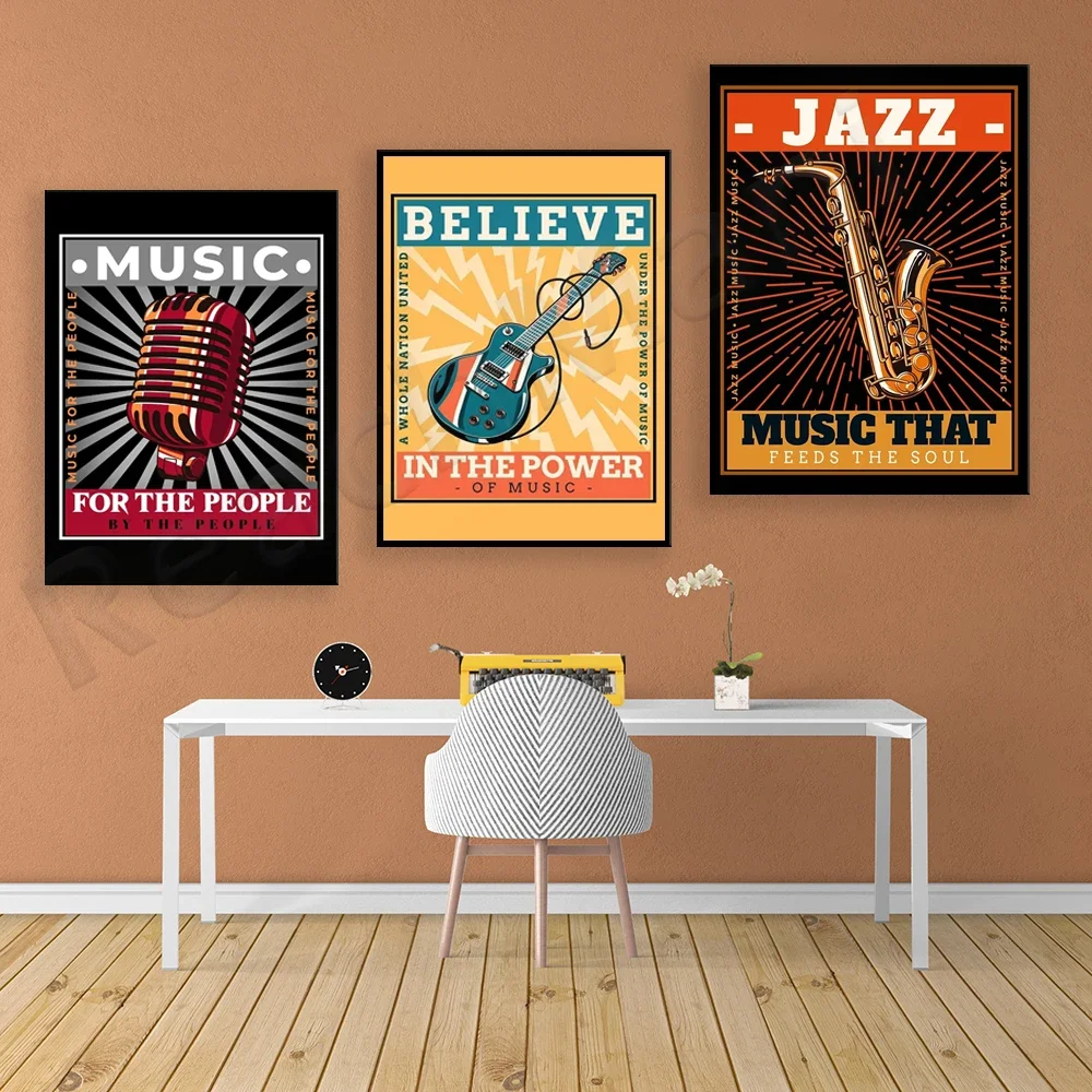 music wall art prints, music guitar, microphone, saxophone decoration, music wall print decoration canvas print poster