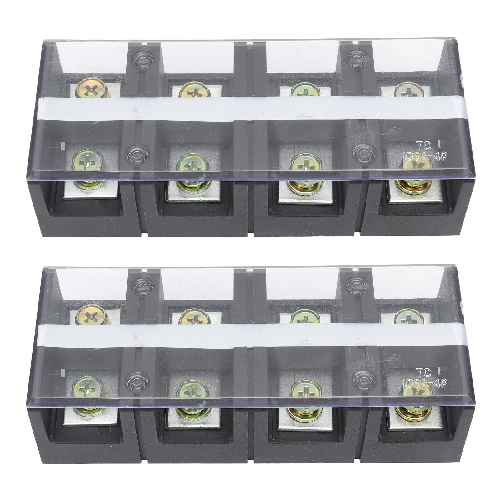 2pcs Wire Barrier Block Terminal Strip 600V 100A TC Fixed Iron Dual Rows Terminal Strip with Cover Black 4 Positions (1004)
