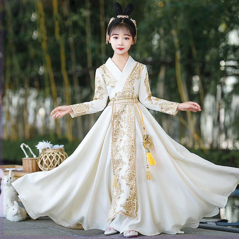 Toddler Baby Girl Hanfu Fairy Fall Winter Thicken Traditional Embroidery Cheongsam Tang Dynasty Princess Children Birthday