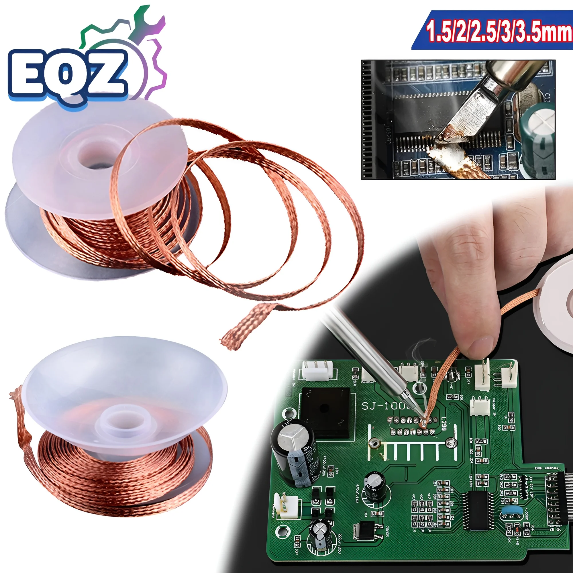 

Оплетка для удаления припоя, Сварочная пайка, 1,5 м, 1,5 мм, 2 мм, 2,5 мм, 3 мм, Длина 3,5 мм, ширина, приблизительный провод, свинцовый шнур, флюс, инструмент для ремонта, новинка