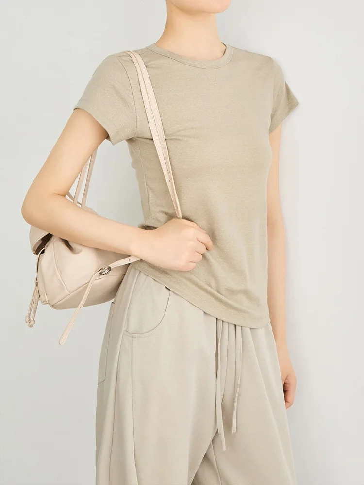 

Легкий летний топ Falin из смесового льна, цвет хаки, приталенный крой, повседневный, комфортный