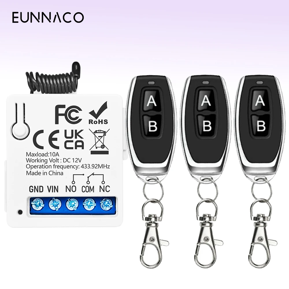Universal Wireless RF433 DC12V 1CH Relay Receiver Transmitter Remote Control Switch For Garage Gate Door Electromagnetic Lock
