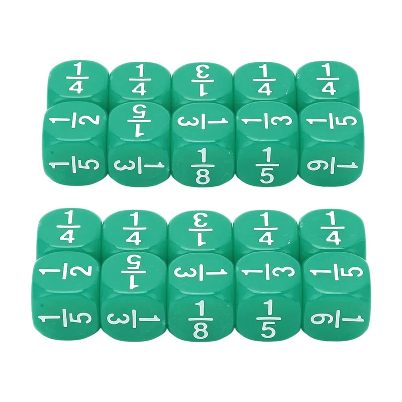 Teaching Dice Set,20Pcs Fraction Dice Class Set Acrylic,6 Sided Math Fraction Dice, Green