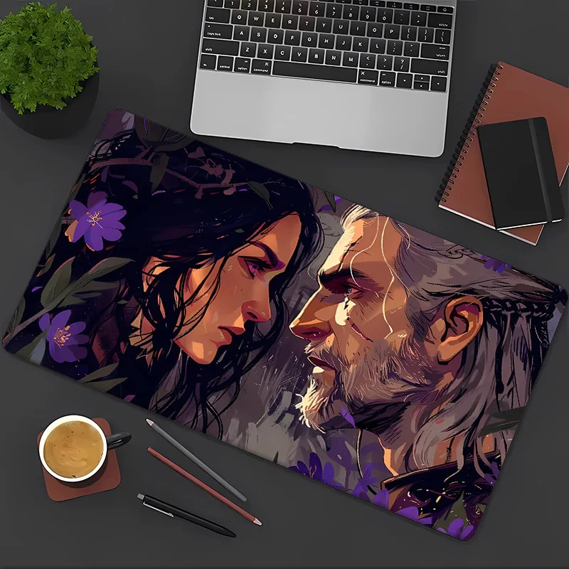 وسادة ماوس الألعاب وسجادة مكتب من The Witcher - قاعدة مطاطية مضادة للانزلاق، شخصيات ويتشر، سجادة مكتب مستطيلة كبيرة للكمبيوتر الشخصي والمكتب والساعة