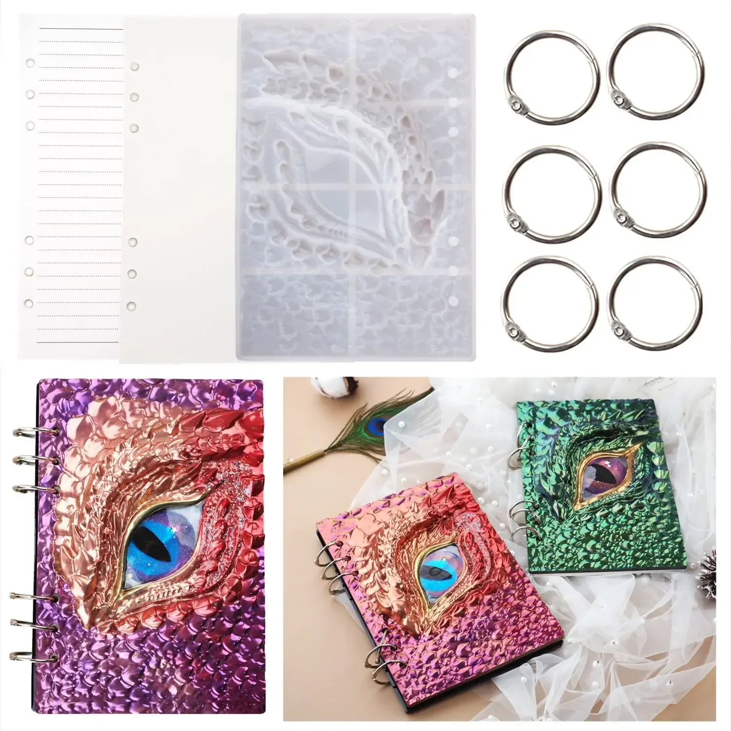 DIY Book Cover Crystal Epoxy Resin Mold Dragon Eye Notebook Case Mirror Silicone Mold