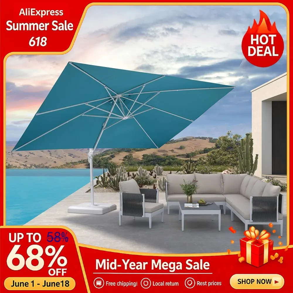 

10 13 Patio Umbrella White Cantilever Umbrella Aluminum Square Outdoor Offset Umbrella Hanging Windproof 360 Rotation, Custom