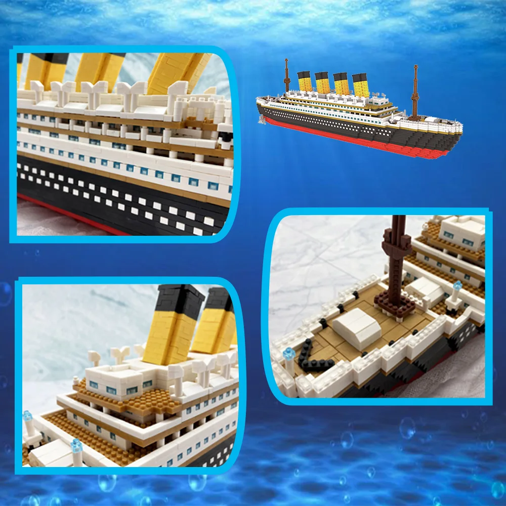 KNEW BUILT Blocs de construction de bateau en plastique Titanic 3D pour adultes, Micro Mini briques, Kits de jouets à assembler, bateau de