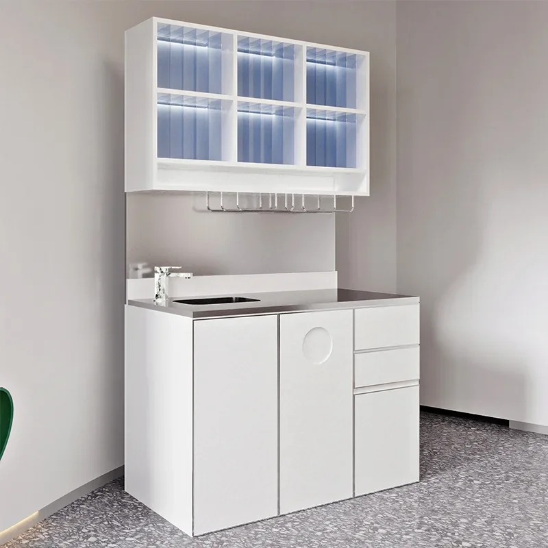 Stainless steel dye cream rack for hair salon with washing table integrated barber shop dye cream rack, hair salon storage cabin