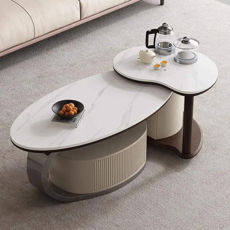 Rock slab light luxury Kung Fu tea table modern minimalist household Italian living room oval tea tea table integrated table