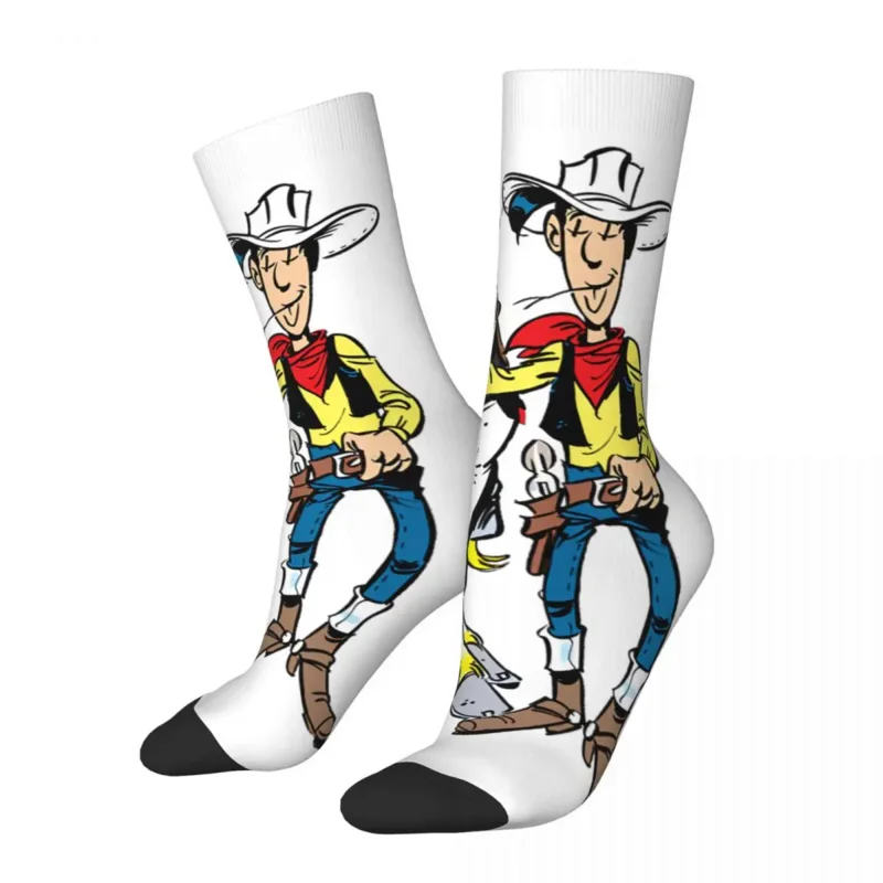 Lucky Luke Cartoon Chaussettes pour hommes et femmes, Chaussettes à tube moyen, Mode Hip Hop, Printemps, Été, Automne, Hiver, Cadeaux