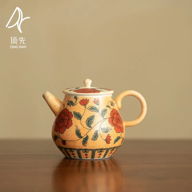

Shino Ware Red Flower Vintage Ceramic Tea Chinese Style Kung Fu Teapot Single Pot Small Capacity Kiln-Fired Hand-Held Teapot