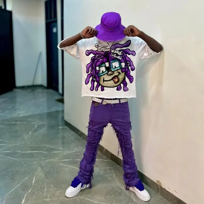 American Street Fashion Casual Cartoon Cartoon High Street Trendy Brand T-shirt Men Y2k Goth Hip-hop Rock Short-sleeved Women