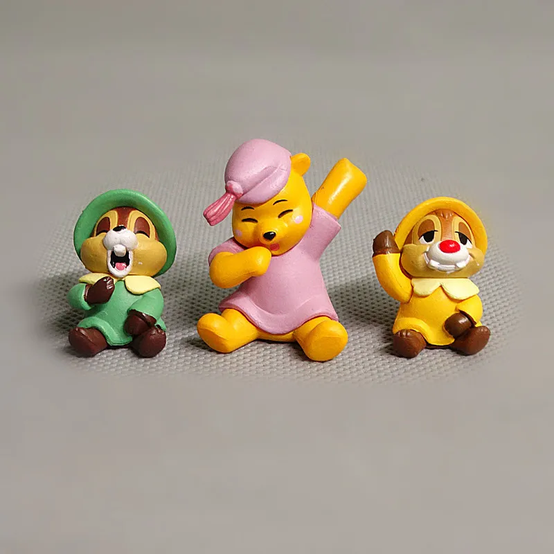 3Pcs/set Disney Anime Chip 'n' Dale Winnie the Pooh Dolls Model Ornament Cake Car Decoration Toys Birthday Xmas Gifts for Kids