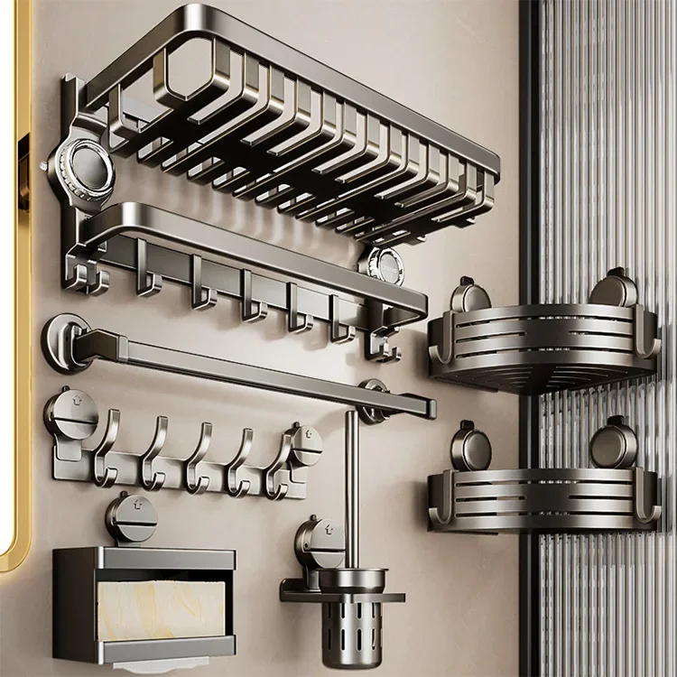 Aluminum Folding Towel Rack Punch-Free Wall-Mounted Suction Cup Bathroom Towel Shelf Storage Organizer for Hotel Bedroom Gym