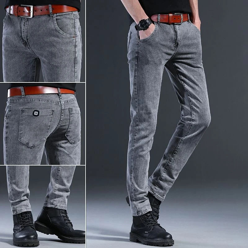 

Мужские модные универсальные облегающие джинсы, мужские свободные прямые обычные повседневные джинсовые брюки, формальные эластичные повседневные брюки
