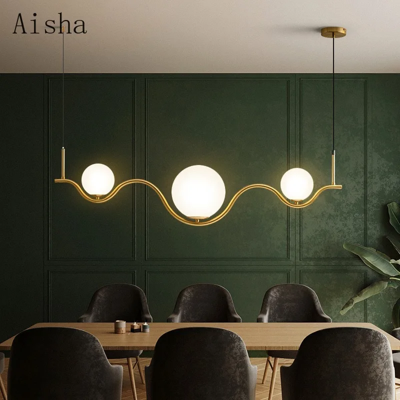 Wave Pendant Light Nordic Spherical Design with A Long Strip Lighting Over Kitchen Island Hanging lamp Above The Dining Table