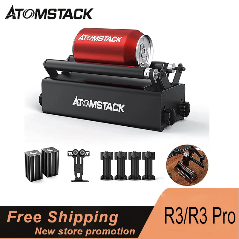 ATOMSTACK R3/R3 Pro Laser Engraving Axis Rotary Roller Device for CNC Router Engraver Cylindrical Round Objects Cans Accessories